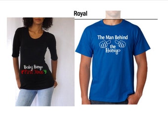 Christmas Maternity Gift Set mom and dad to be Shirts, "Baby bump first Christmas" and "The man behind Bump"