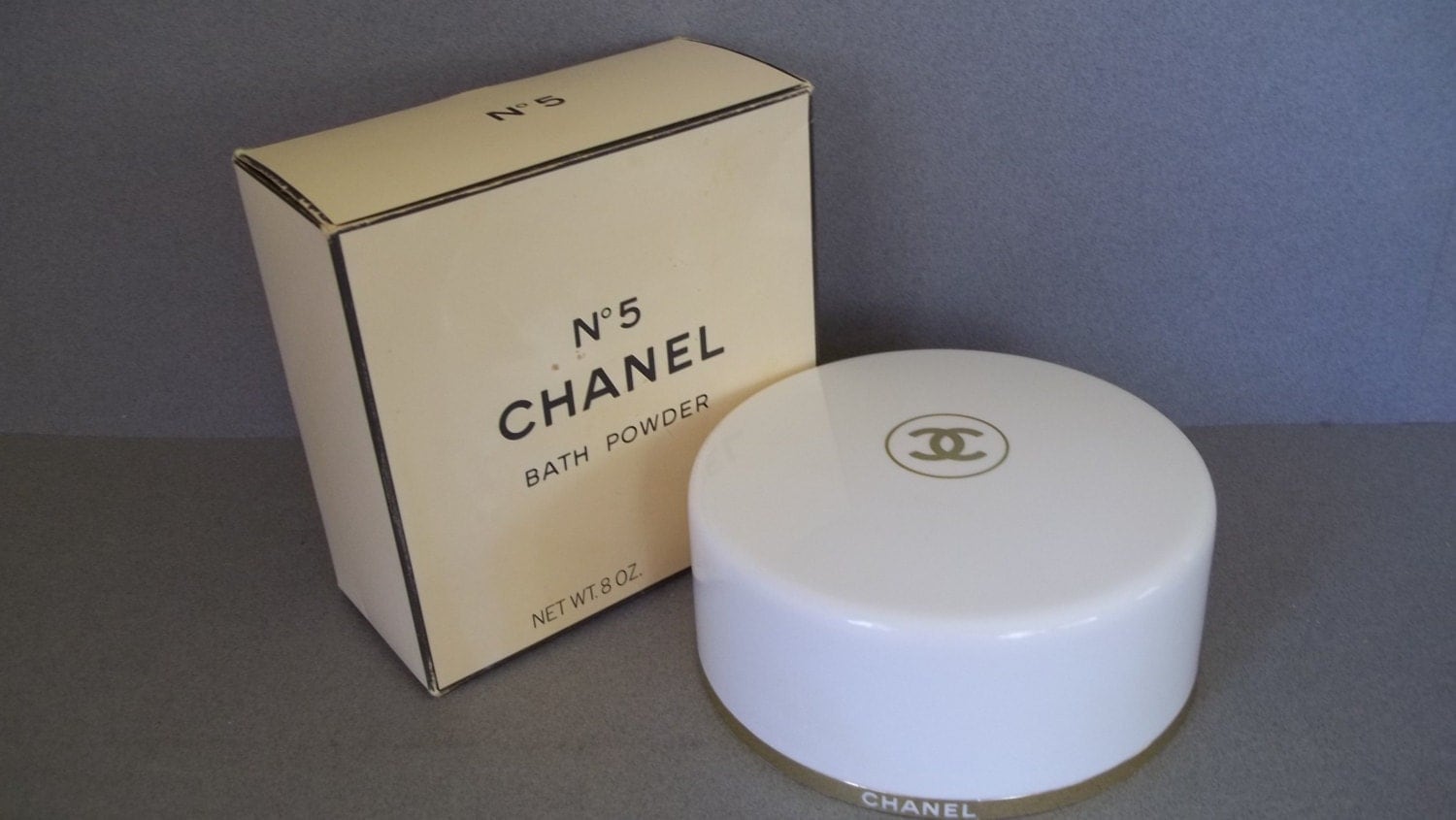 Vintage Chanel No.5 Dusting Powder Box with Powder and Puff