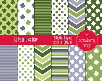 75% OFF Sale - St Patricks Day - 12 Digital Papers - Instant Download - JPG 12x12 (DP188)
