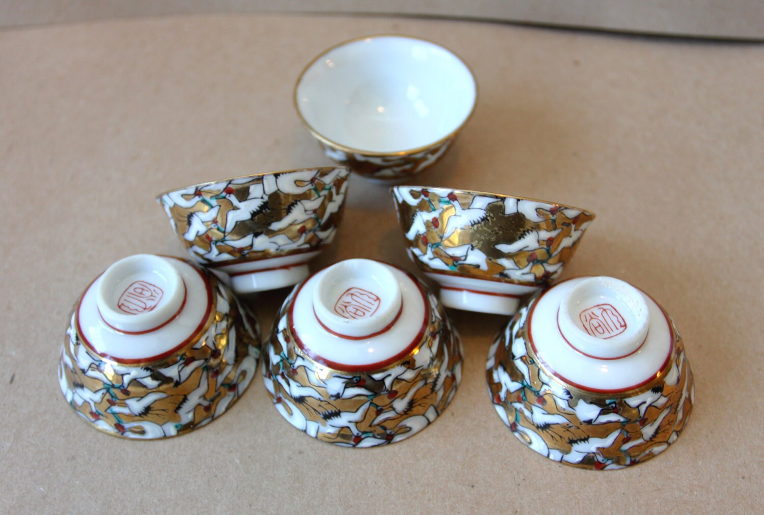 Set of Japanese Kutani Porcelain Sake Cups cordial wine