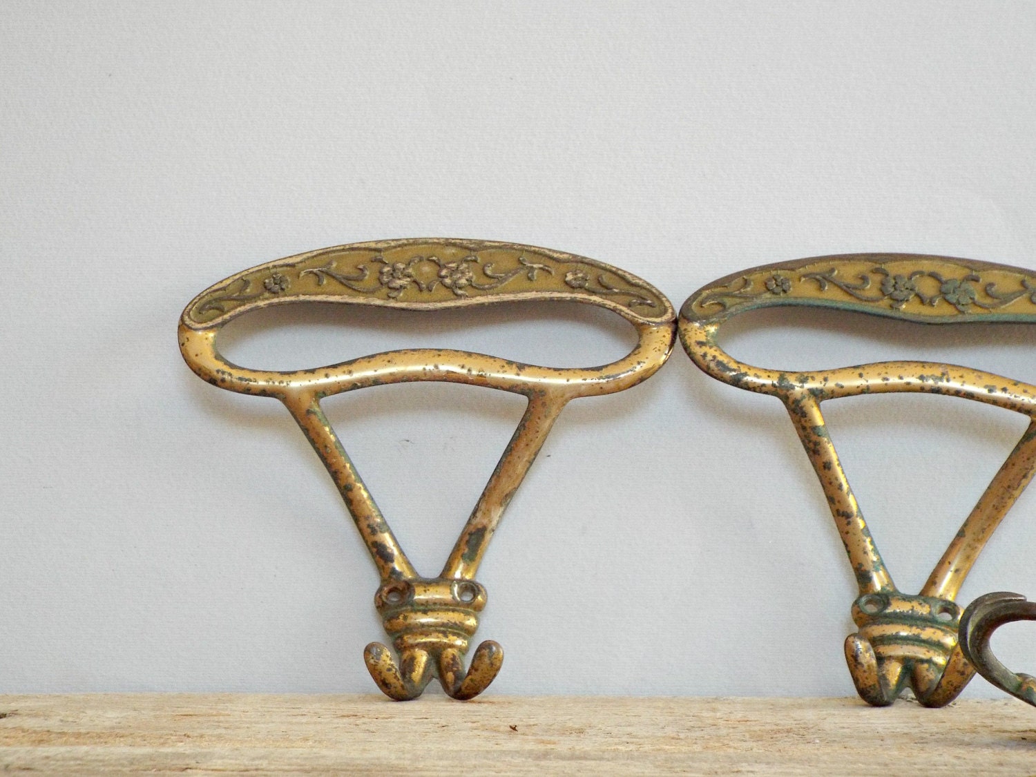 ART NOUVEAU towel hook vintage coat hangers, rustic brass rack supply