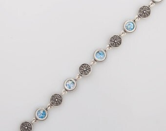 Flower 925 Sterling Silver Bracelet Ancient Roman Glass Openwork Jewelry