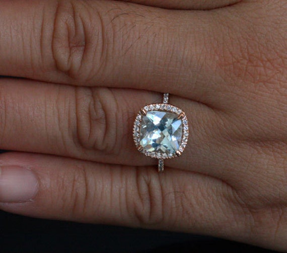 Aquamarine Engagement Ring Diamond Ring in 14k Rose Gold with