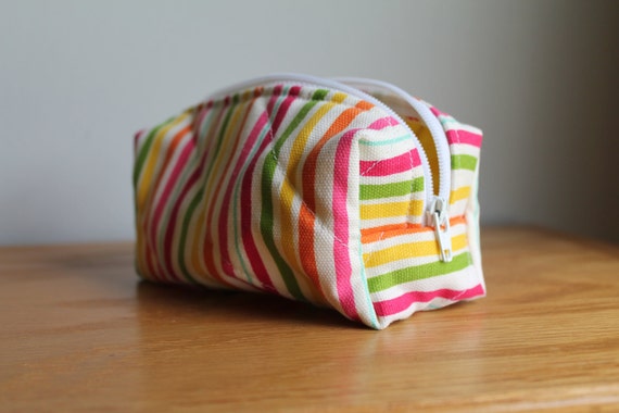 Light Blue Striped Ruffle Trim Makeup Bag main image 0