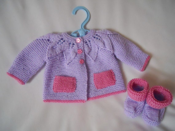 Hand Knitted Baby Yoked Matinee Coat Jacket and Shoe Set baby