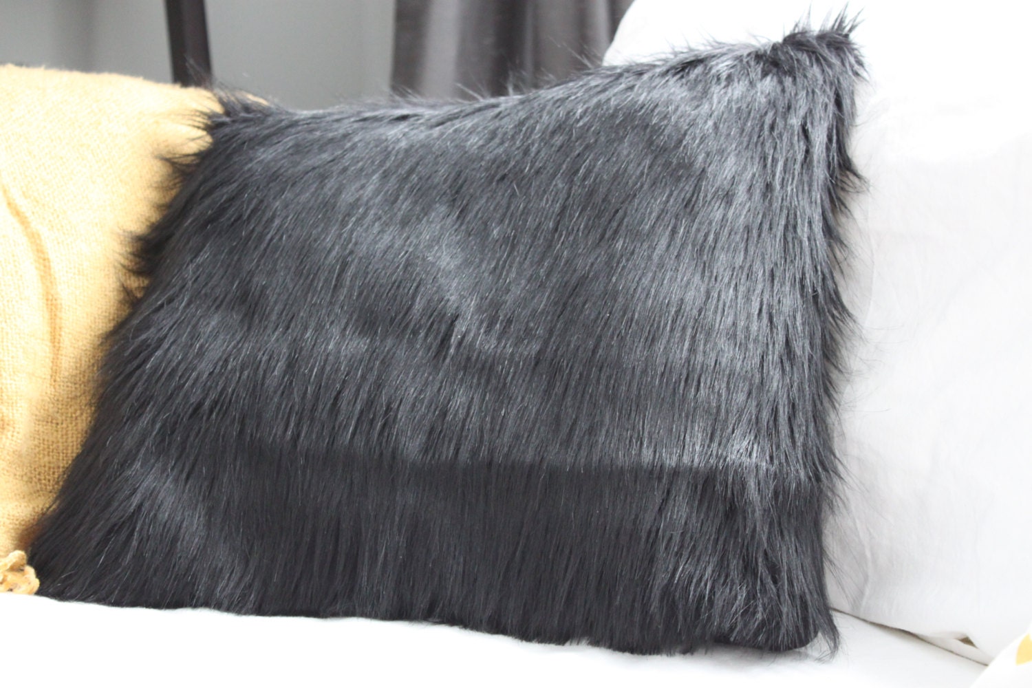 Black Faux Fur Throw Pillow by chloeandlex on Etsy