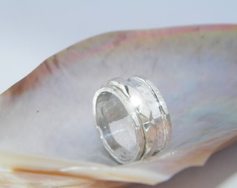 Hammered One Band Sterling Silver Spinner Ring- Stamped.925 Handcrafted