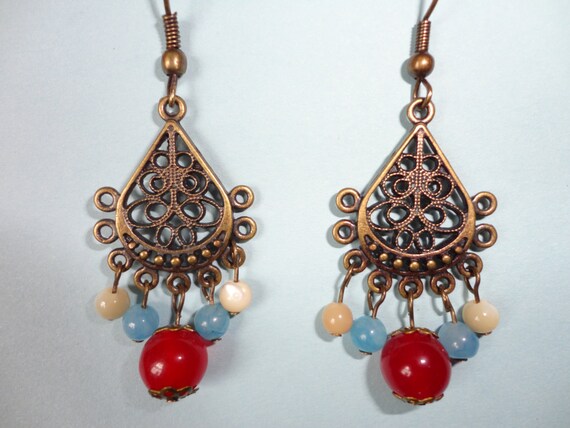 Items similar to bronze gemstone beaded earrings, bronze chandelier ...