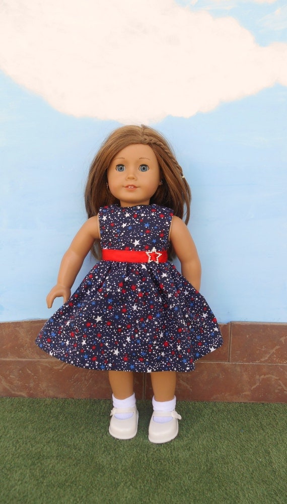 4th of July Patriotic Doll Dress Red White Blue 18 Inch