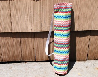 Yoga Mat Tote Bag Chevron Rainbow Cotton Twill Pilates Mat Bag Workout Mat Bag