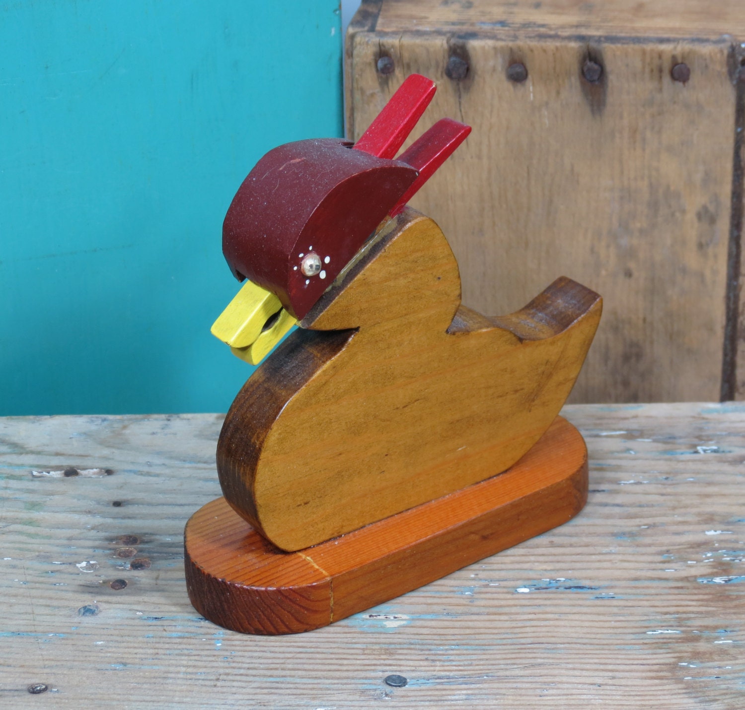 Kitsch Duck Clothespin Recipe Holder . Folk Art Memo Clip