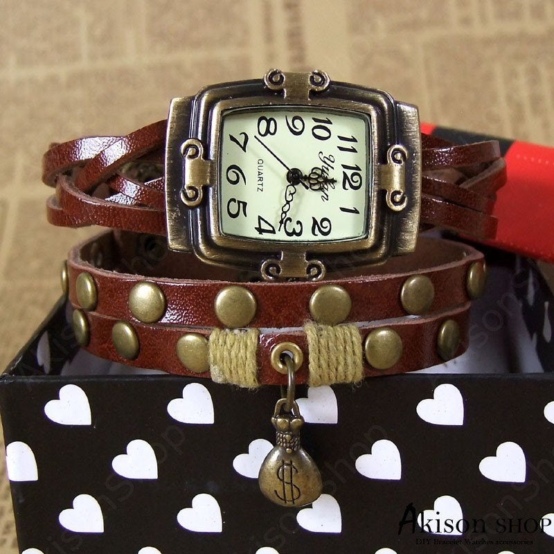 Retro Leather Ladies Wrist Watch Bracelet