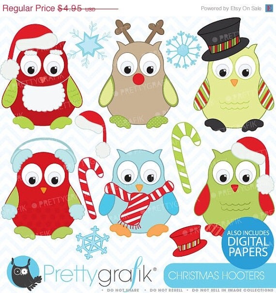 80% OFF SALE Christmas owls clipart, commercial use, vector graphics, digital clip art, digital images - CL370 Il_570xn