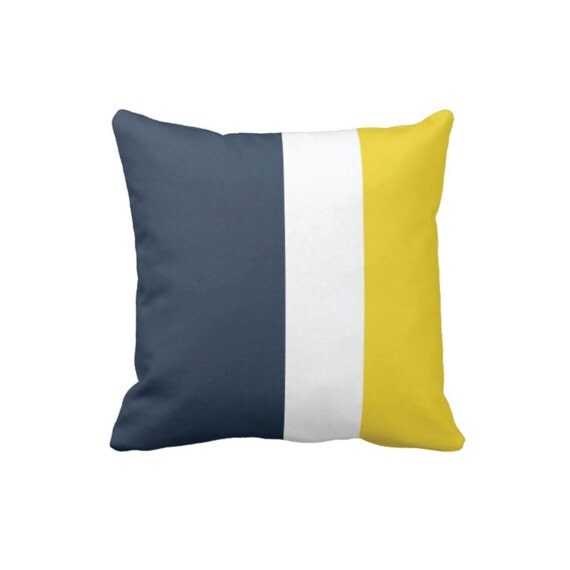 Custom Color Block Throw Pillow & Cover-Navy-White-Yellow OR