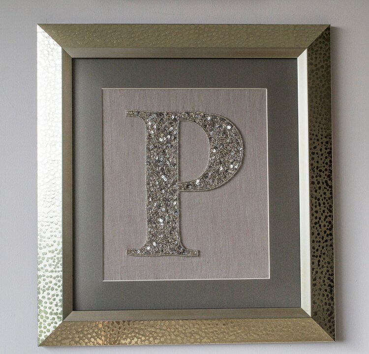 Wall Decor Monogram Wall Art Silver Sequin Linen by AmoreBeaute
