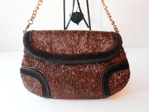 Beaded Evening Bag Vintage Copper Handbag