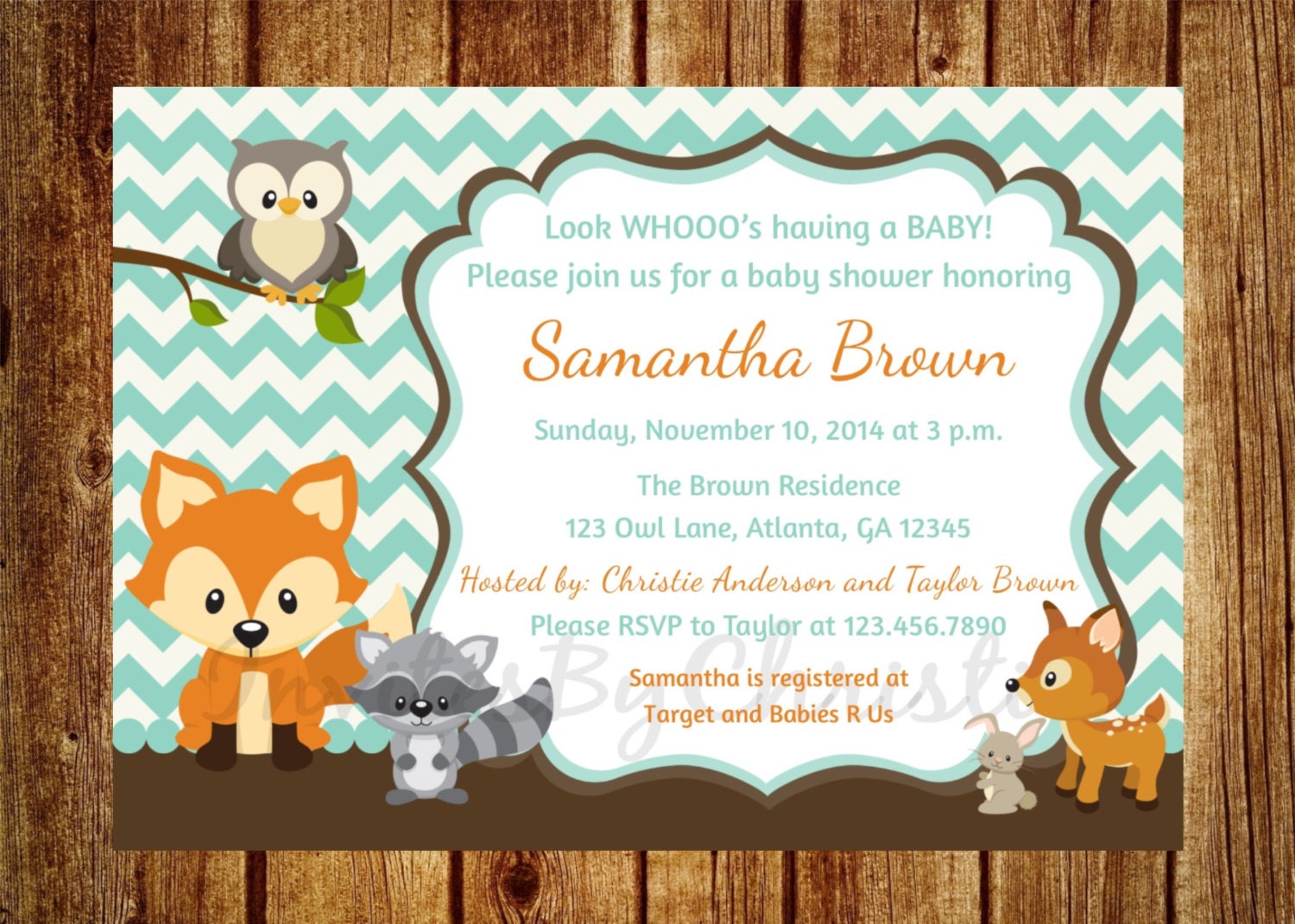 Woodland Forest Friends with Brown Baby Shower Invitation