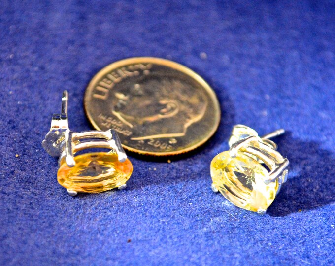 Natural Citrine Studs, 9x7mm, Set in Sterling Silver E420