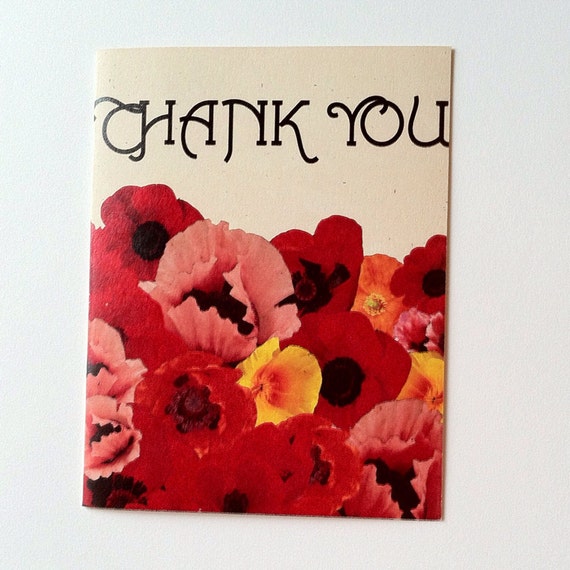Thank You // Poppy Recycled Paper Card by EartherealDesign on Etsy