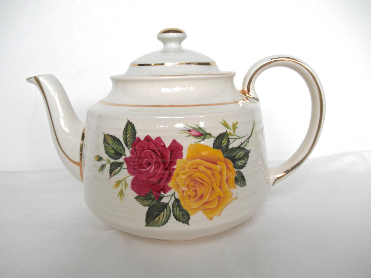 Teapot Sadler White with Roses French Home by ShoppeAroundTheWorld