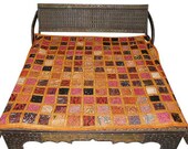 Vintage Boho BEADED Hippie Bedspreads Indian Textile Bed throw, 3 FREE PILLOWS