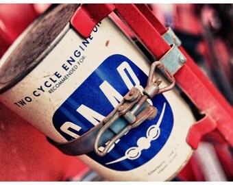 Car Parts Photography, Vintage Saab Oil Can, Metallic Photographic Print
