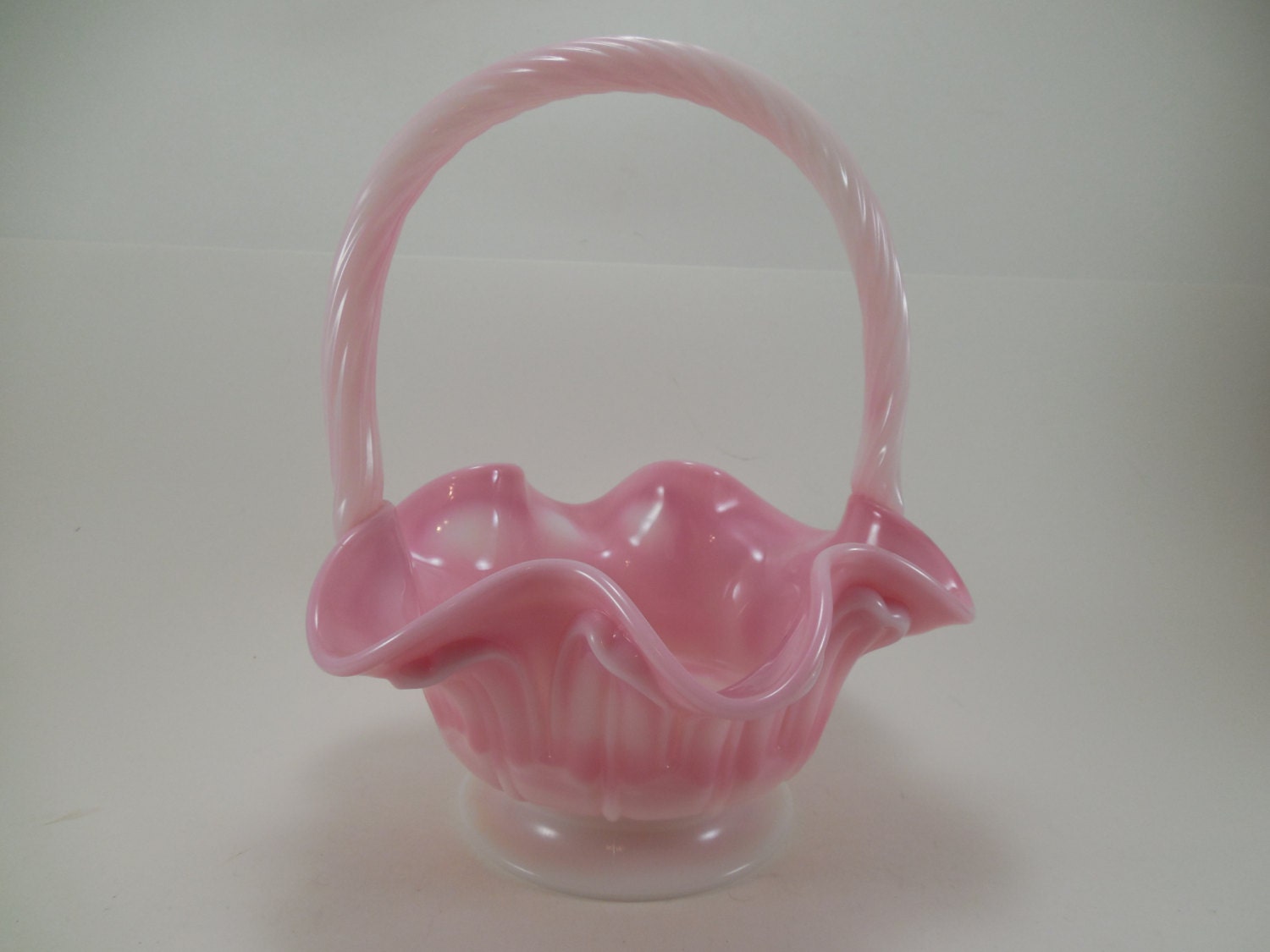 Vintage Fenton Slag Glass Pink Rosaline Handle Basket Fenton