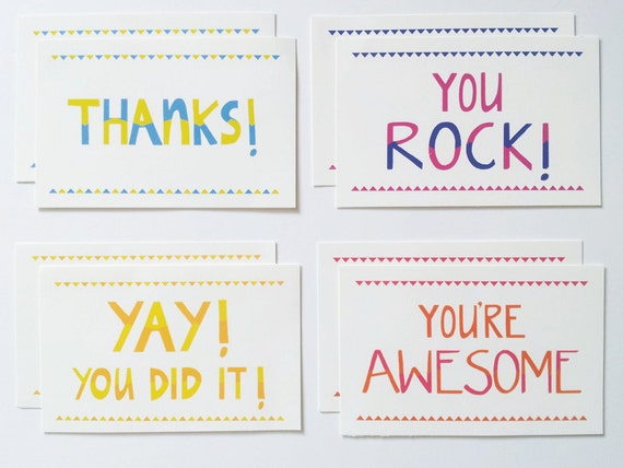 Mini Cards Set Of 8 Thanks Yay You Did It By Greenbeanthings