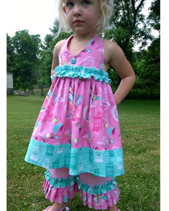 Items similar to Kaylee Halter Dress Capri Set, Girls Summer dress