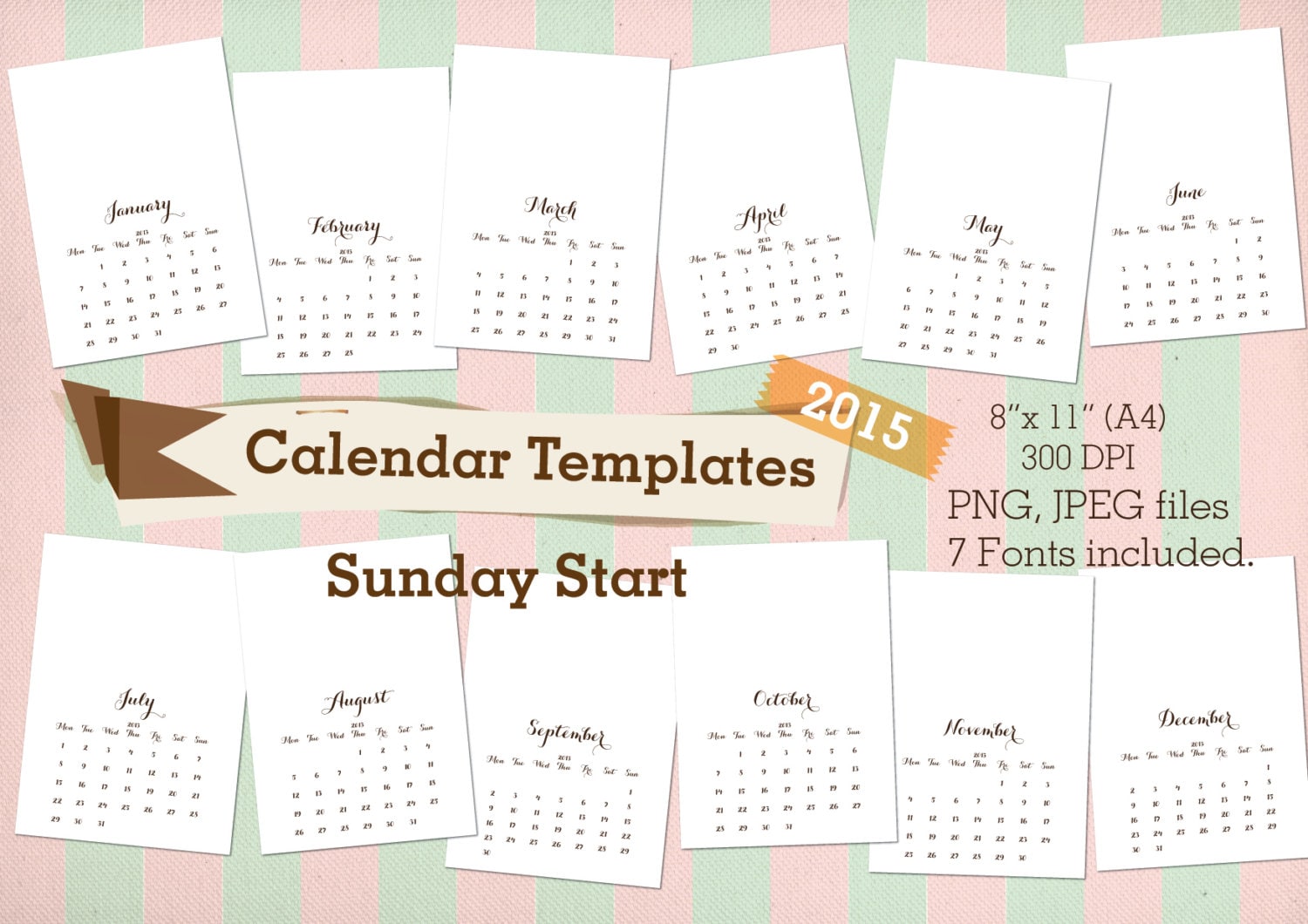 2015 Calendar templates 8x11 JPEG PNG files 7 by HOHOHOdesign