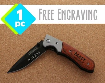 Groomsmen Gifts, ONE Personalized Wood Pocket Knife - Groomsman Gift, Wedding Gift, Father's Day Gift, Gifts for Dad