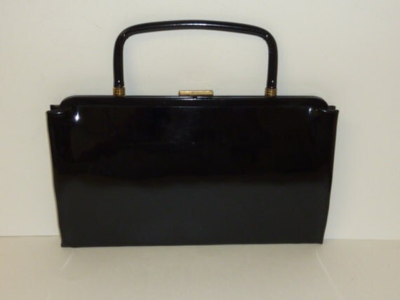 Vintage GARAY Black Patent Leather Style Clutch Purse Mid