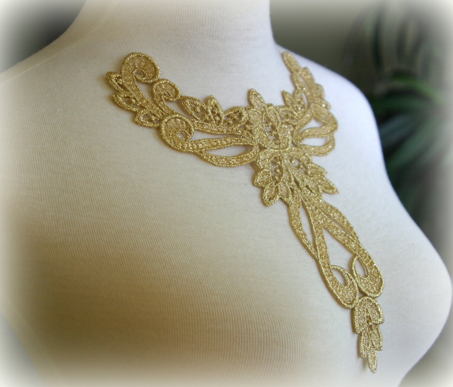 Gold Large Lace Applique, Custom Design, Couture Design, Dressmaking
