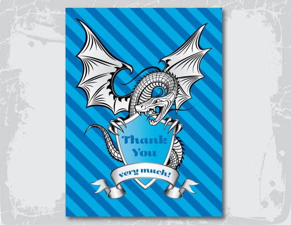 Dragon Thank You Card Blue