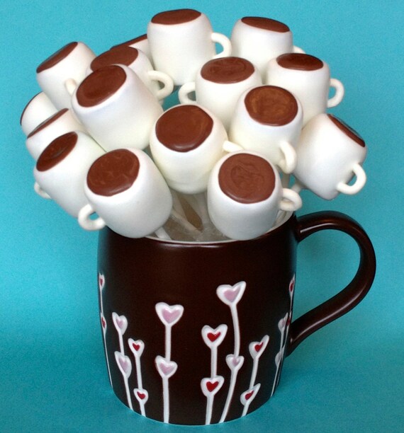 12 Hot Chocolate or Coffee Mug Cake Pops for Winter wedding