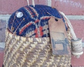 Antique Pincushion, Primitive Pincushion, Antique Coverlet, Antique Quilt, Antique Basket, Sea Grass Basket, Indian Basket, OFG, HAAF, FAAP