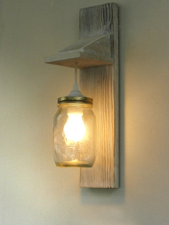 Reclaimed wood sconce wall lamp Mason Jar lighting
