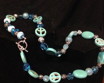 Medium length Blue and Turquoise Necklace.