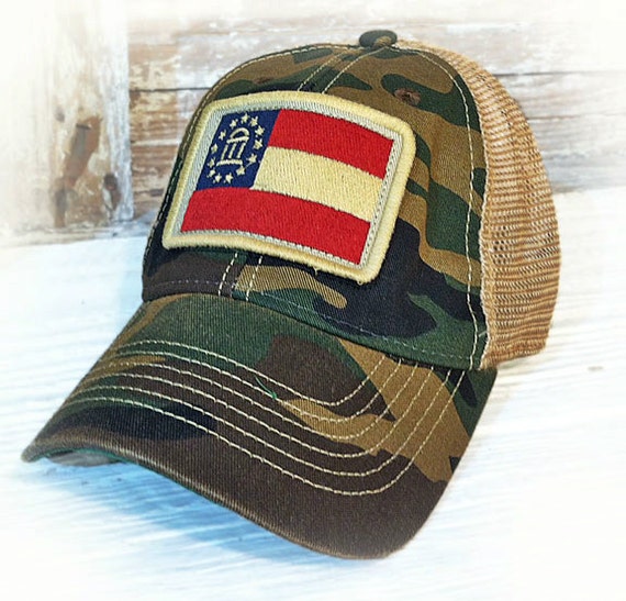 Georgia Flag Patch Trucker Hat Camouflage by StateLegacyRevival