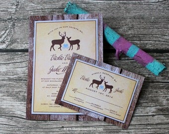 Rustic Wood Deer Wedding Invitation And RSVP Card Set Rustic Wood Deer Wedding Invitation And RSVP Card Set