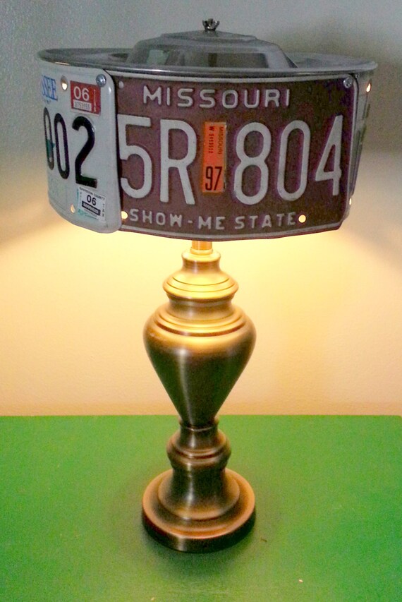Items similar to Vintage License Plate Light Table Lamp & Shade Man Cave Fathers Day Rat Rod Hot