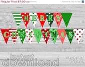 ON SALE 50 % OFF Diy Printable Banner, Merry Christmas Party, Polka Dot Striped, Holiday pennant, red green, bunting banner, ready to print, Il_170x135