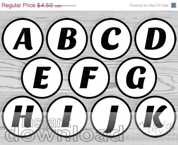 WEEKEND SALE 50 % OFF black letter number party circles printable 2 1/2 in circles alphabet cupcake toppers bingo favor tags instant downloa Il_570xn
