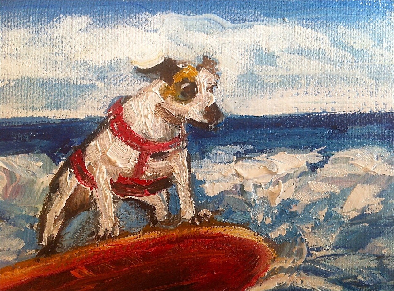 Surfing Dog Print