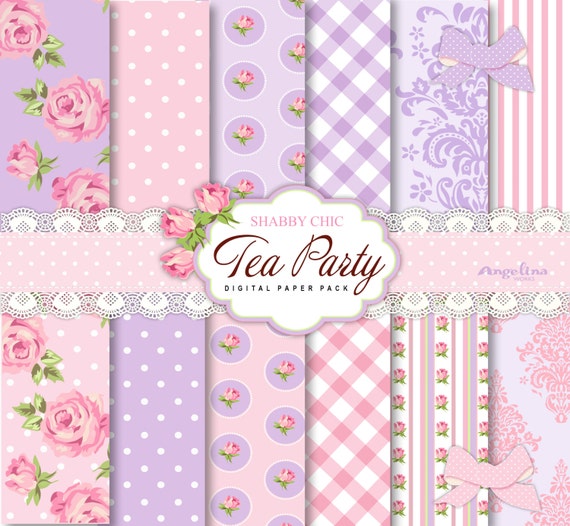 Download 12 Shabby Chic Tea party Pink and Lilac Digital Scrapbook