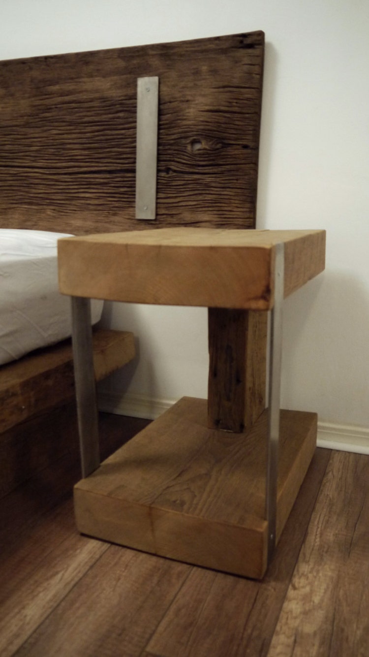 Night Stand. Reclaimed Wood and Metal Bedside by TicinoDesign