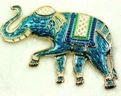 Vintage Teal Blue Warner Enameled Elephant Brooch