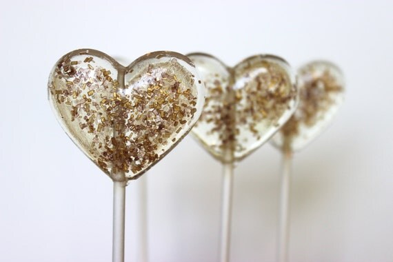 Heart Lollipops, Gold and Brown Wedding Favor, Party Favors, Brown and Gold, Candy, Lollipops, Sweet Caroline Confections- SIX LOLLIPOPS