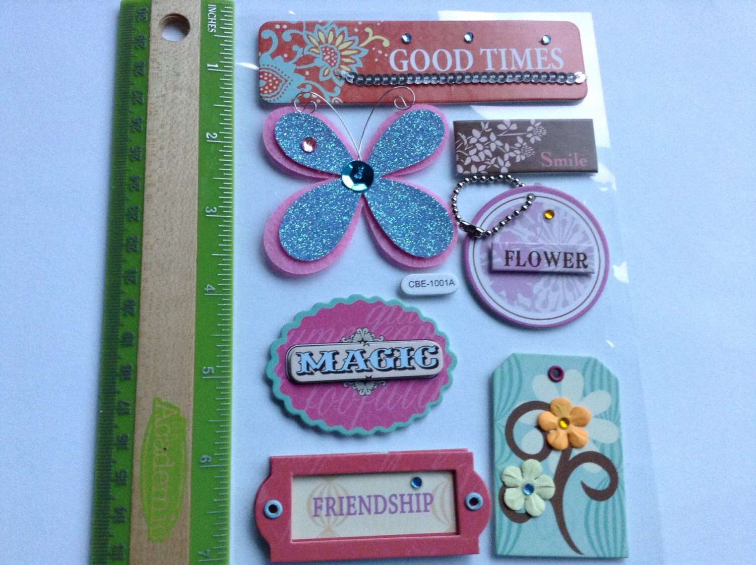New RARE Scrapbooking Dimensional Glitter Chipboard Stickers