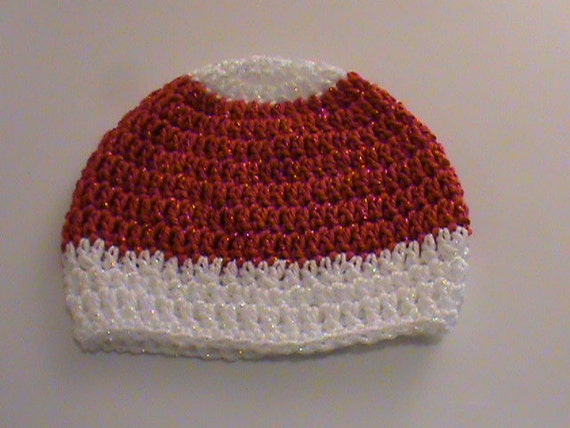 Red and White Sparkle Crochet Hat Ready to by NoreensCrochetShop